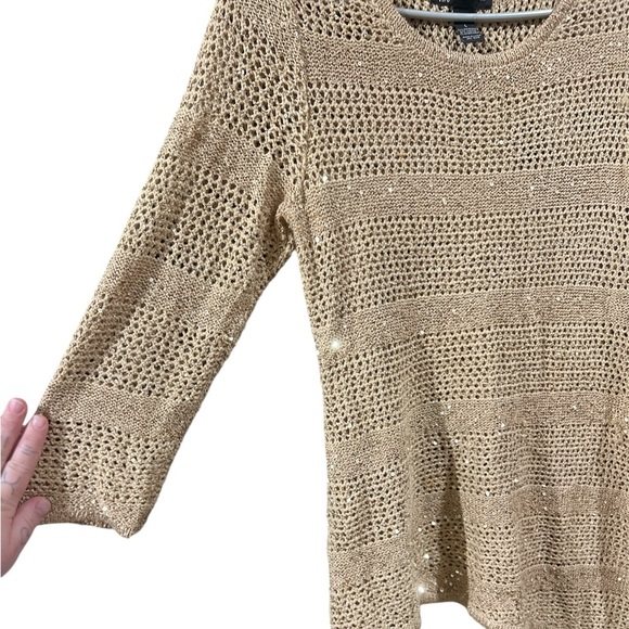 Gold Sequin Knitted Top - Unique & Glamorous ✨ INC, size Large - Picture 3 of 4